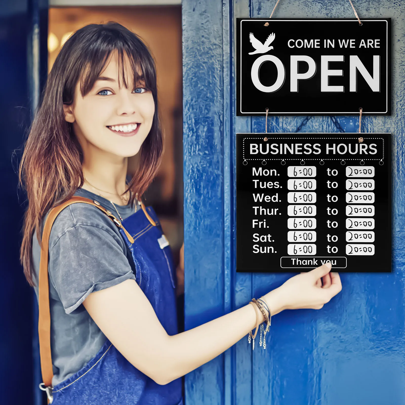 Business Hours Sign Store Welcome Chalkboard Open And Closed Sign Board for Restaurant Cafe Retail Shop Erasable Open Close Sign