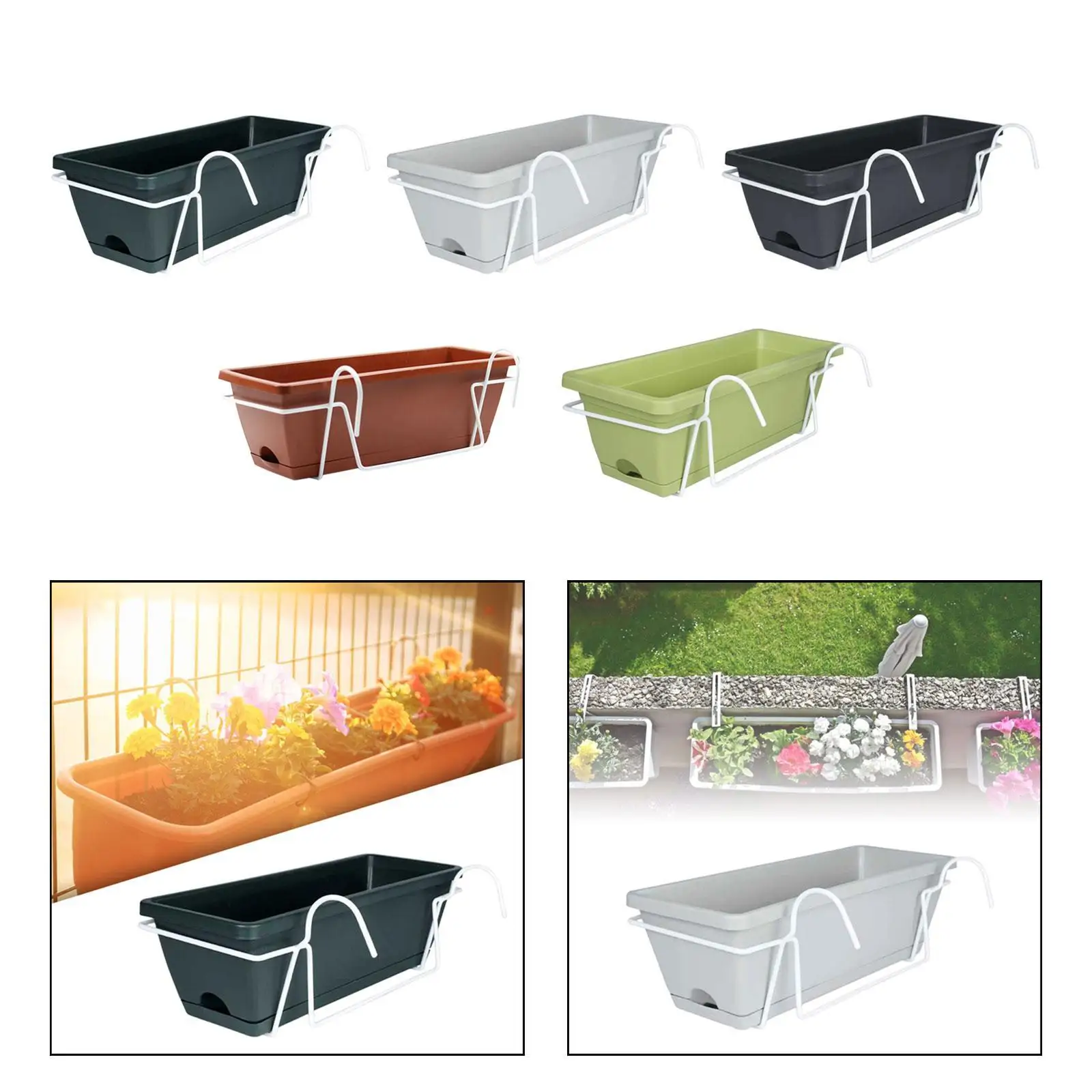 Garden Plant Holder Window Plant Pot Box Railing Hanger Hanging Flower Pot Balcony Planter for Deck Outside Entrance Home Patio