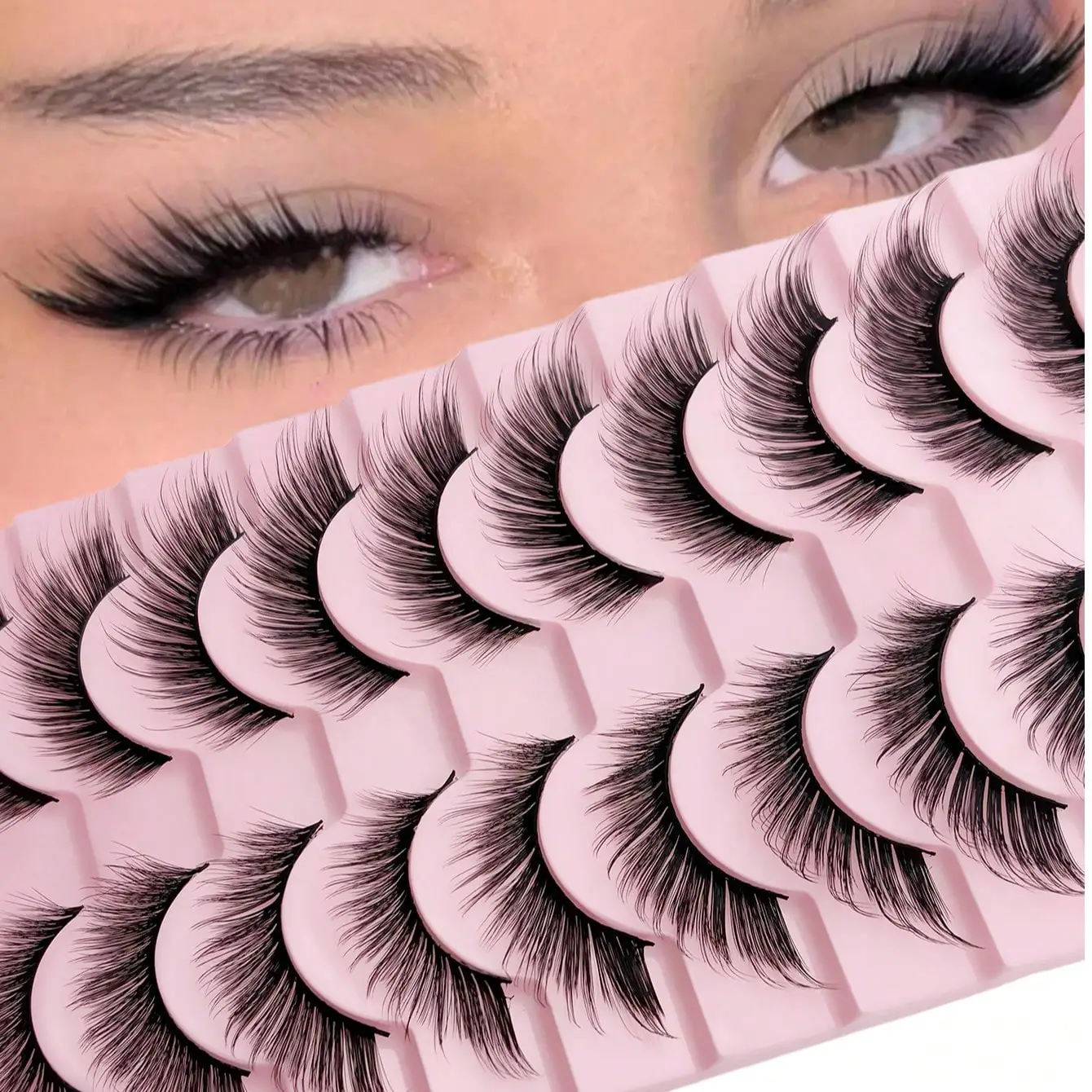 10 Paar Cat-Eye- und Fox-Eye-Wimpern, flauschig, voluminös, verlängernd, für die äußere Augenwinkel, mit geschwungenen Spitzen, für einen natürlichen Look, ideal für den täglichen Gebrauch und für Partys. – Detail 6