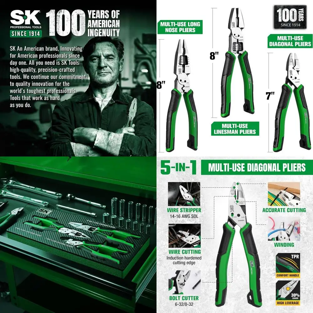 

Набор из 3 плоскогубцев, 8-дюймовые многофункциональные плоскогубцы с носом лапши, 7-дюймовые многофункциональные диагональные плоскогубцы и 8-дюймовые многофункциональные плоскогубцы Linesman,