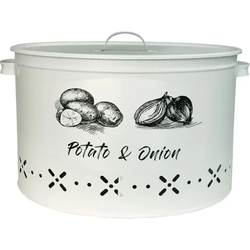 Evvehediyelikeşya 2 Compartments White Metal Potato Onion Vegetable Storage Container 18 Liter