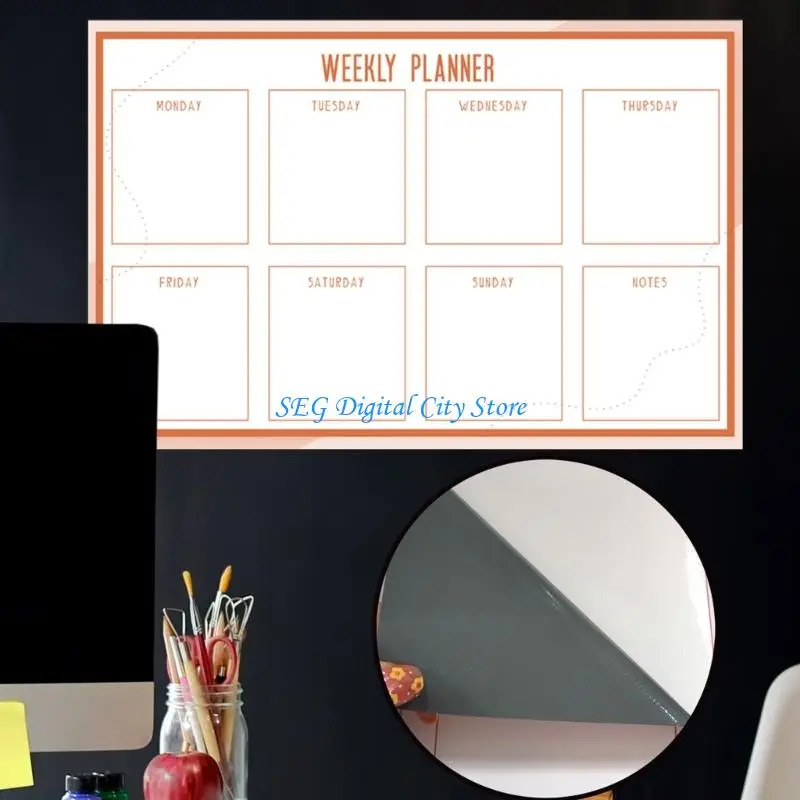 U75B 2Pcs Erasable Fridge Weekly Planner PVC Whiteboard Chore Chart Board For Kitchen