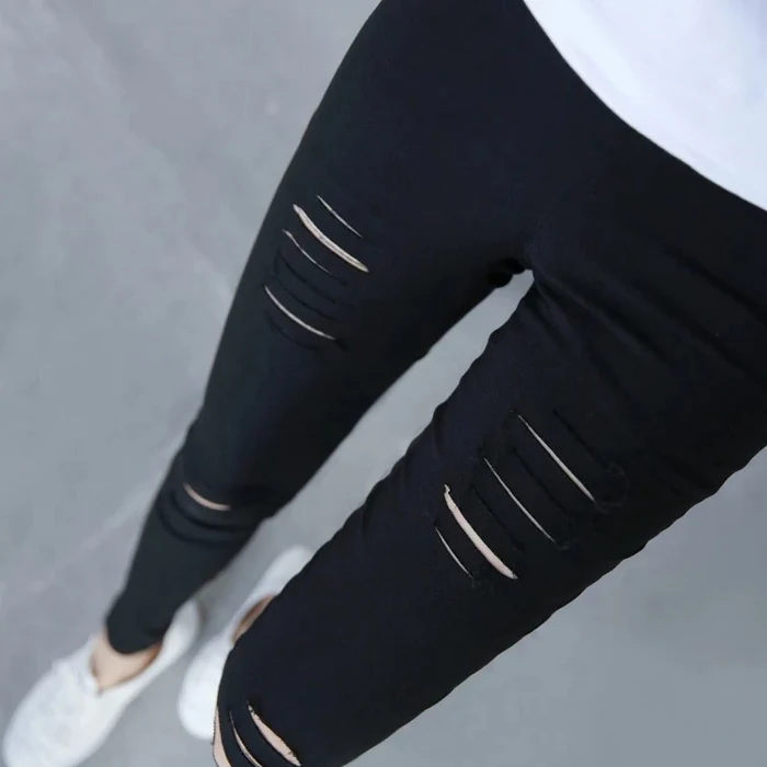 Women's Slim Fit Pants Spring Autumn New Style Thin Magic Pants Summer Versatile Black Pencil Leggings Hole Design Base Layer