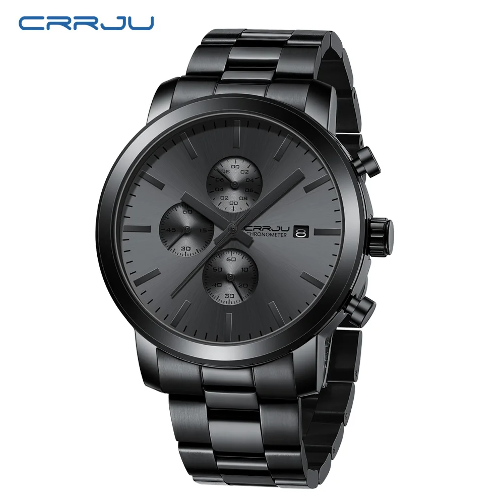 CRRJU Watch Men Stainless Steel Chronograph Watches for Men Luxury Waterproof Date Analog Quartz Business Men\'s Watch