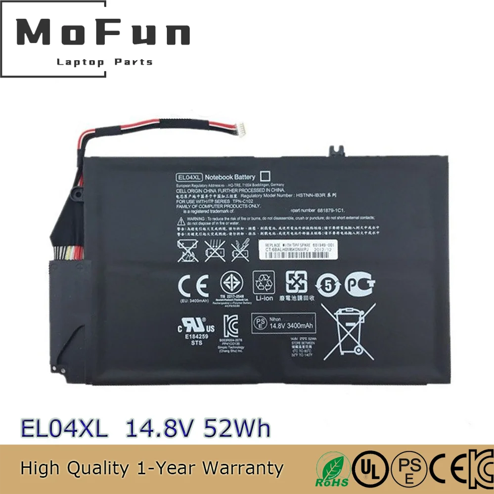 

Оригинальная батарея EL04XL 14.8V 52Wh для ноутбуков HP ENVPR4 I5-3317U ENVY 4-1000 HSTNN-IB3R 681949-001 681949-541
