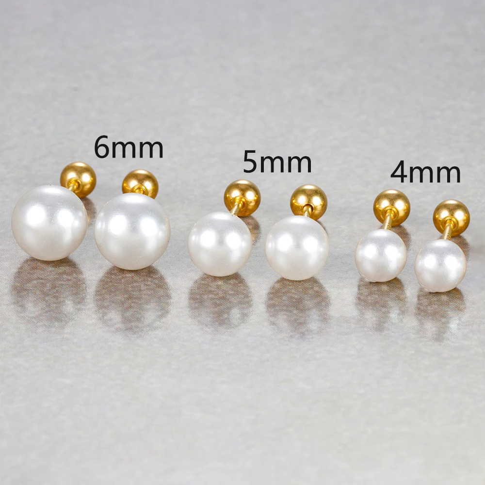 2pcs Simple Pearl Piercing Stud Earrings for Women 2023 Jewelry Stainless Steel Earring for Mother Day