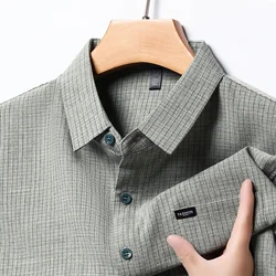 2024 Men's Business Casual Plaid Cotton Linen Short Sleeved Shirt Comfortable Cotton Top