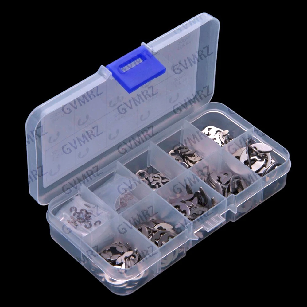 200PCS M1.5-M10 Stainless Steel 304 Open Retaining Ring, E-shaped Buckle Ring, 10 different sizes combination set  M1.5 M10