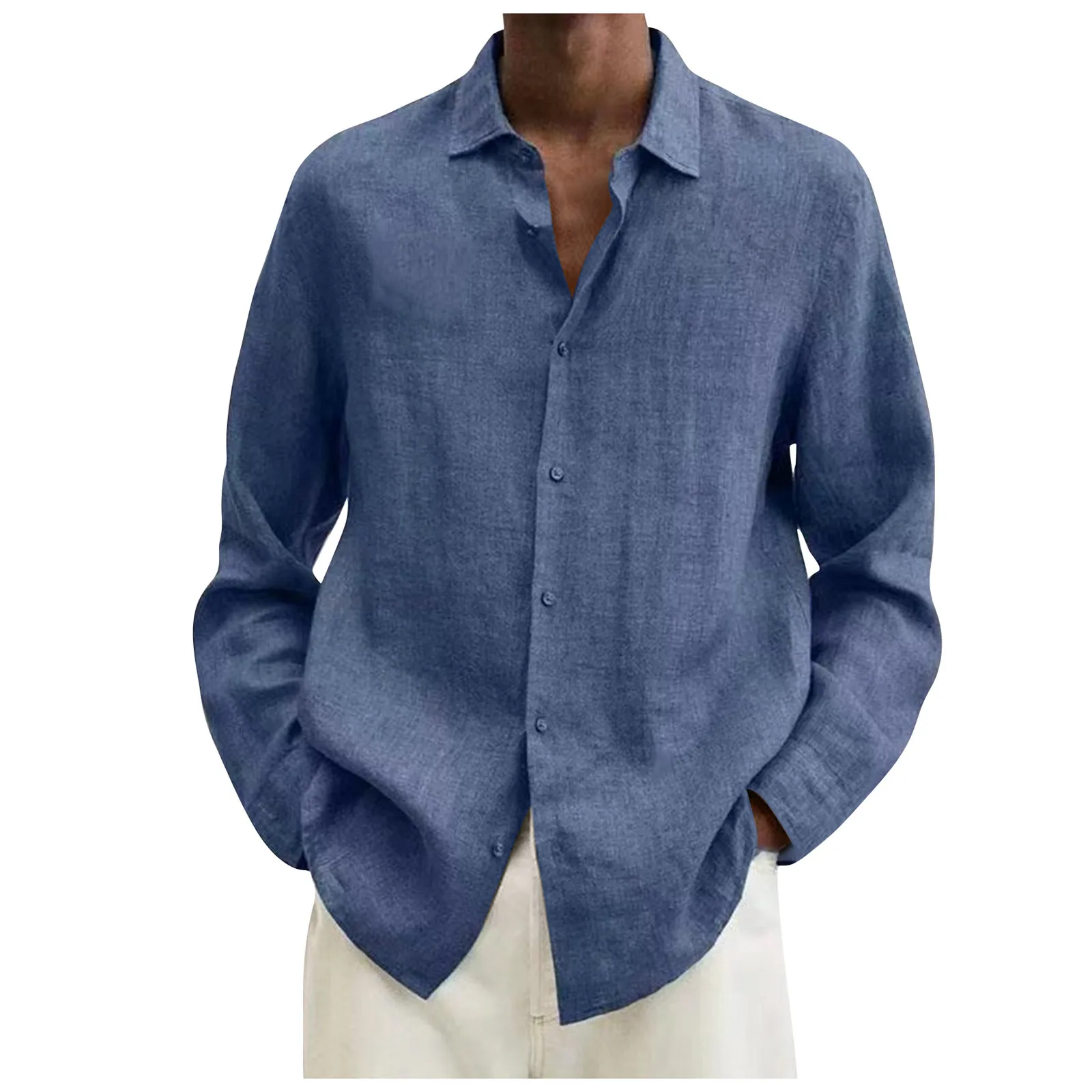 Men\'s Shirts Casual Cotton Linen tops 2023 Spring Summer Solid Color Long Sleeve Blouses Single Breasted Male Top clothes