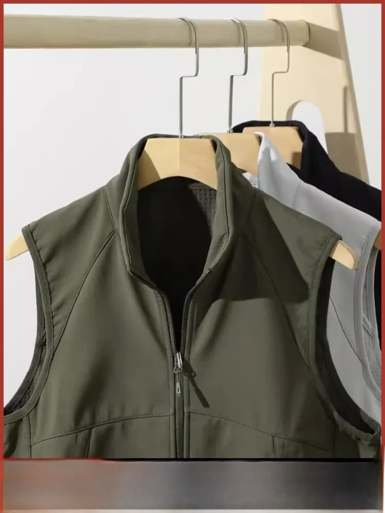 

Outdoor Men's Fce-Lined Casual Vest Soft ell Jaet Windproof Waterproof Thermal Lo Breathable Autumn Winter Vest