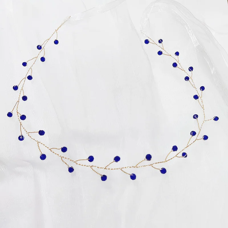 

Blue Crystal Leaf Hair Vine Band Headband Rhinestone Flower Headband Tiara For Women Bridal Wedding Hair Accessories Jewelry