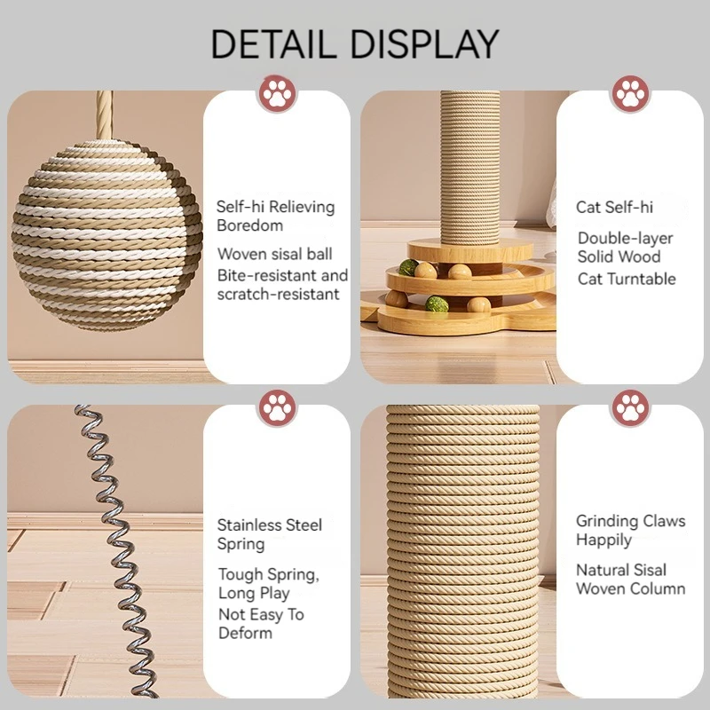 Cat Pet Products Accessories Sisal Scratching Post Solid Wood Pet Cat Turntable Funny Toy Balls Grab Column Training Supplies