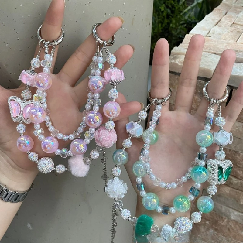 Phone Accessories For Teen Girls - Handgefertigter Stern-Strass-Perlen-Taschenanhänger, Kristallblumen-Handyanhänger, Modeschmuck-Geschenk für Teenager-Mädchen
