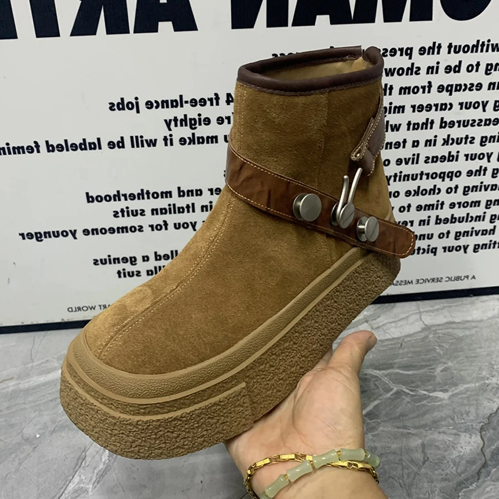 

Женские ботинки Большие размеры Ботинки на плоской подошве Нескользящая зимняя женская обувь Теплые зимние ботинки на меху Женская обувь на платформе Кожаные ботильоны