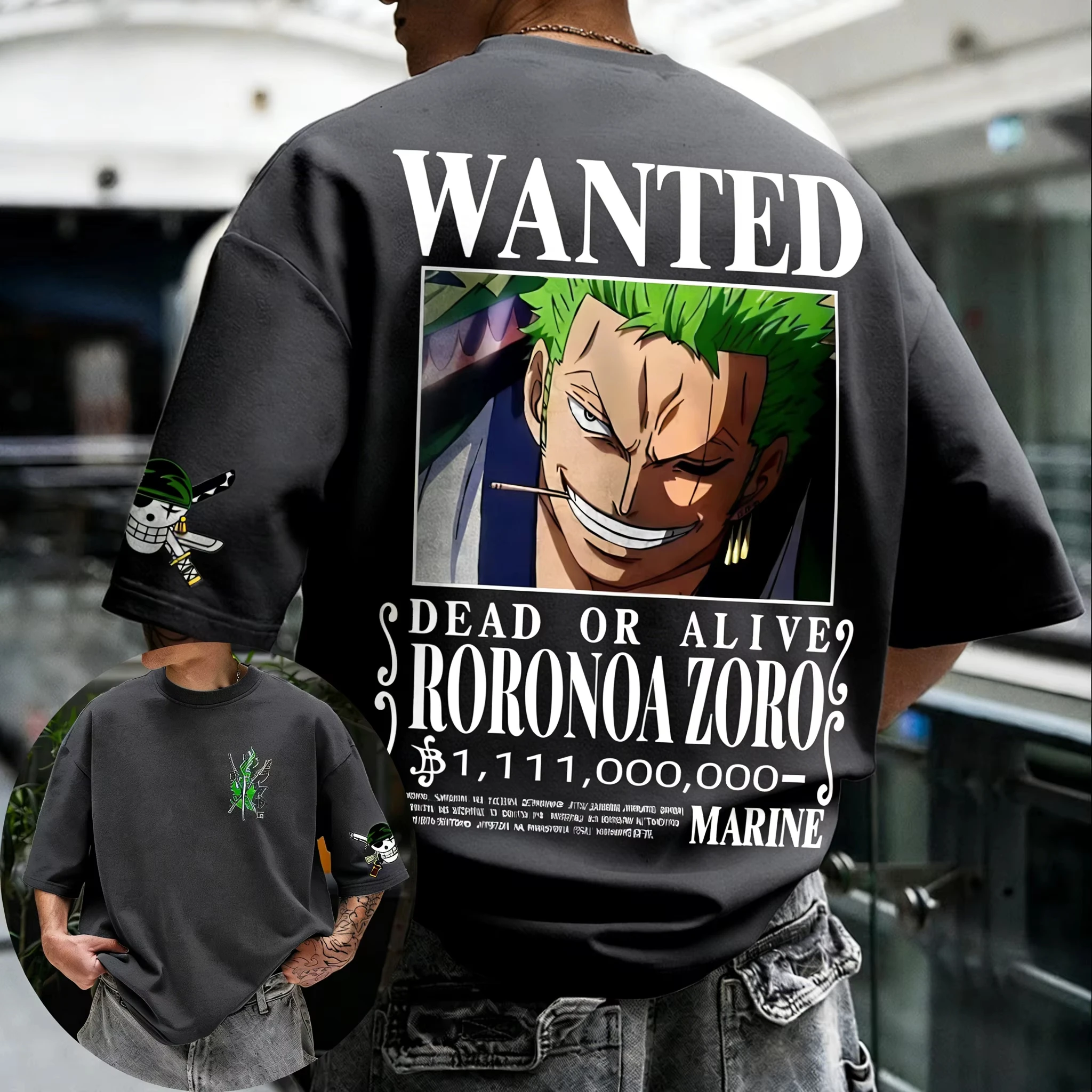 

Футболка 2026 ONE PIECE Anime Roronoa Zoro Co Branded, летняя новинка, мужская повседневная уличная футболка в стиле хип-хоп, универсальный топ с коротким рукавом, Ins