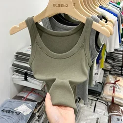 2026 Solid Color Basic Ribbed Knited Tank Top Women Summer Vintage Sleeveless Camis Girls Streetwear Soft Tees