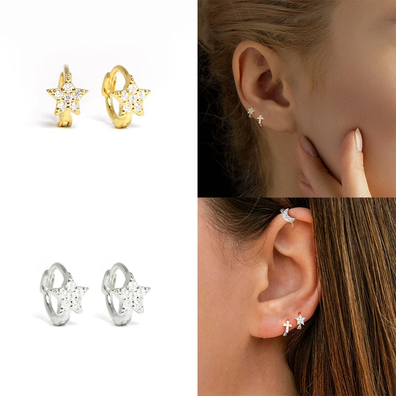 Aide 925 Sterling Silver Rectangle Colorful Zircon 6mm Huggie Earrings Mini Circle Second Hole Cartilage Earring Hoops Jewelry
