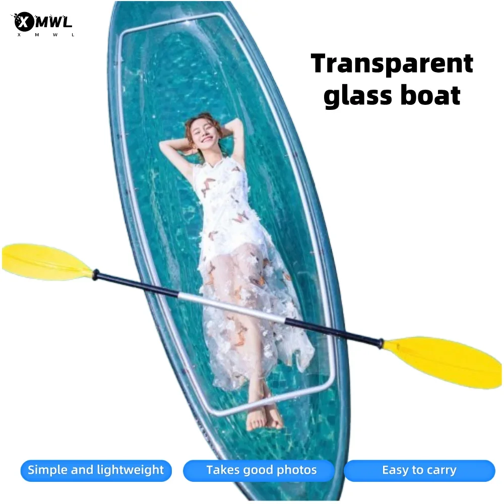 

Plastic Fishing Boat 1-2 Person Crystal Clear Bottom Transparent Canoe Inflatable Clear Hand Boating with Paddle Accessories