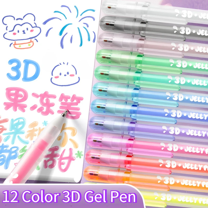 8Pcs 3D Three-dimensional Jelly Gel Pens Student Cute Pen DIY Multi-color Painting Pen Graffiti Ceramic Metal Glass Nail Pen