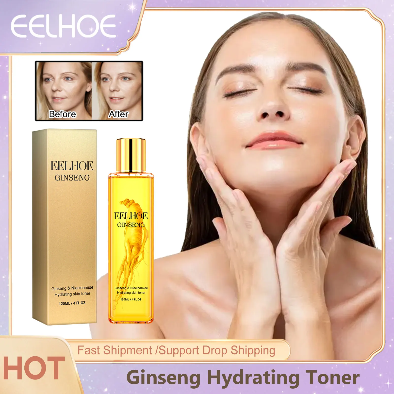 EELHOE Ginseng Facial Toner Moisturizing Oil Control Shrink Pore Acne Remove Wrinkles Serum Whitening Face Skin Care Toner Water