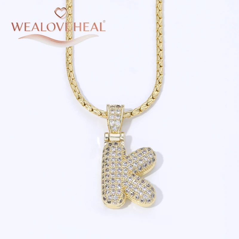 18K Vergoldete A-Z Bubble Initial Halskette, Puff-Ballon-Buchstaben-Anhänger Halsketten mit Zirkonia, Hip-Hop-Schmuck Geschenk für Frauen und Männer – Detail 29