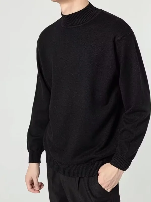 เสื้อสเวตเตอร์ถักคอสูงทรงหลวมสไตล์เกาหลีสำหรับผู้ชาย เสื้อแขนยาวลำลองสำหรับฤดูหนาว