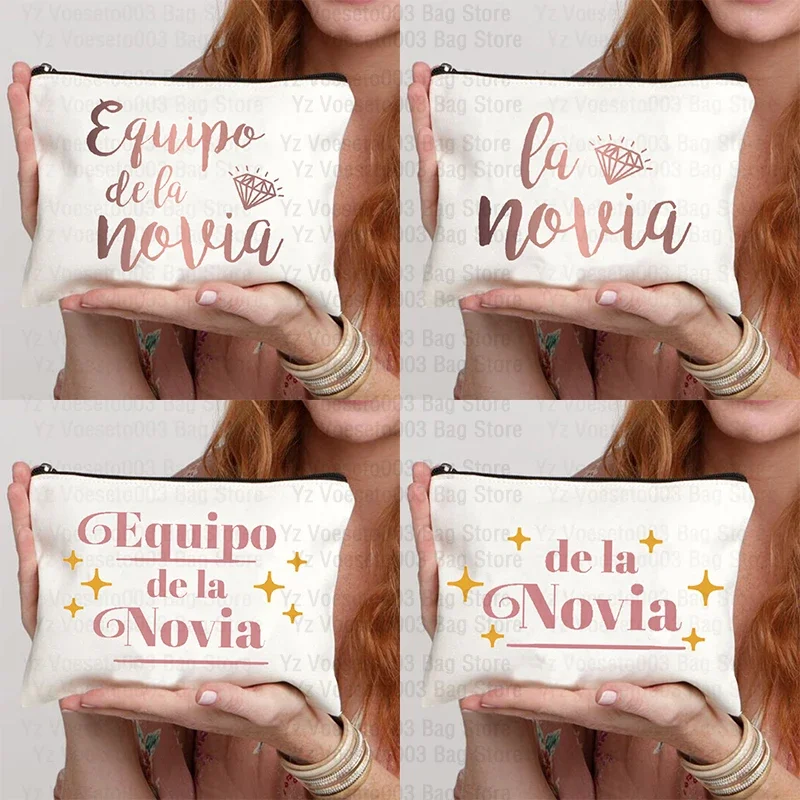 Tribu De La Novia Spanish Printed Cosmetic Makeup Bag Travel Toiletry Pouchs Women Toilet Kits Wedding Bride Party Lipstick Bag