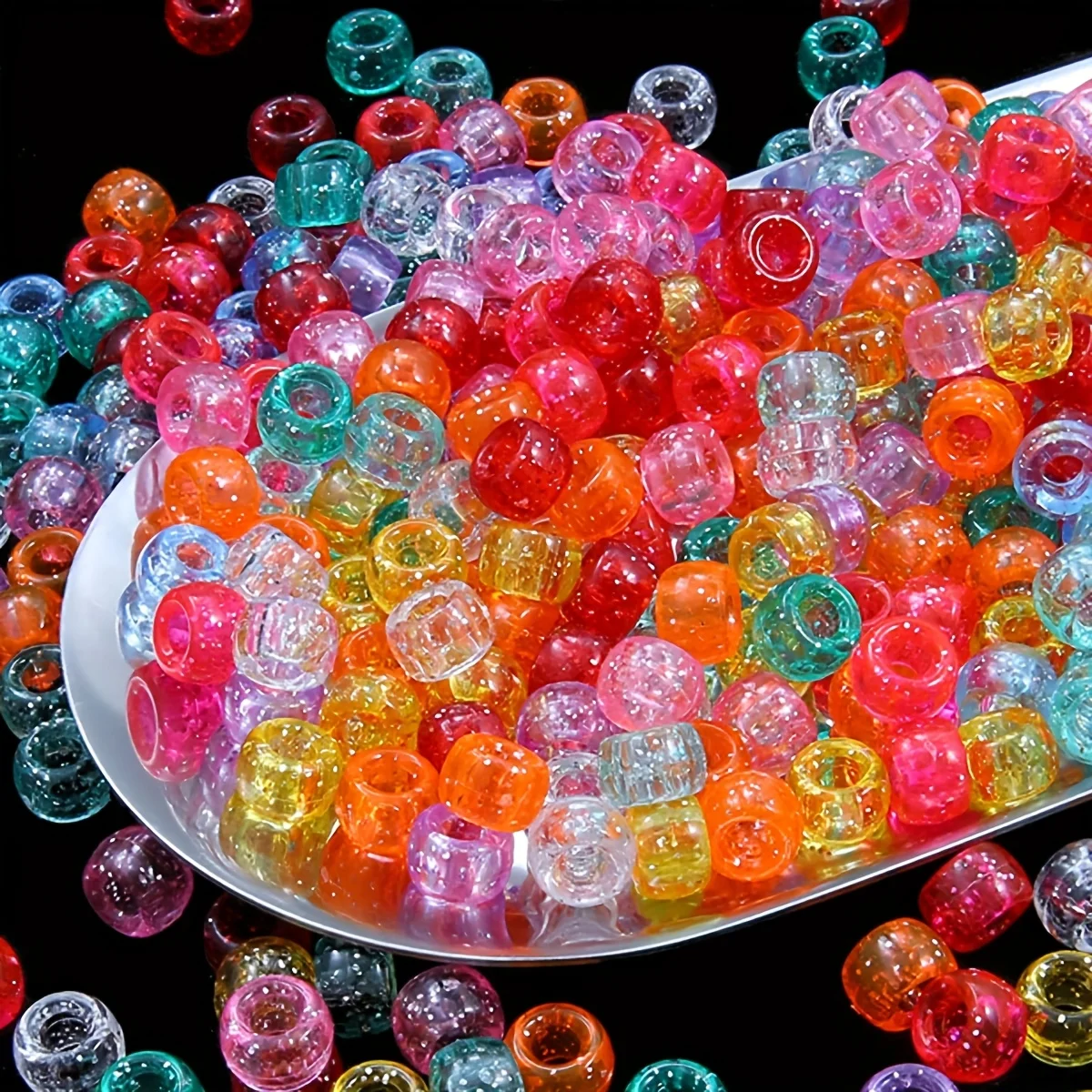 860/430pcs 9mm Large Hole Beads, Transparent White+Transparent Color.. Sparkling Pearl Filled with Powder, DIY Jewelry, Decorati