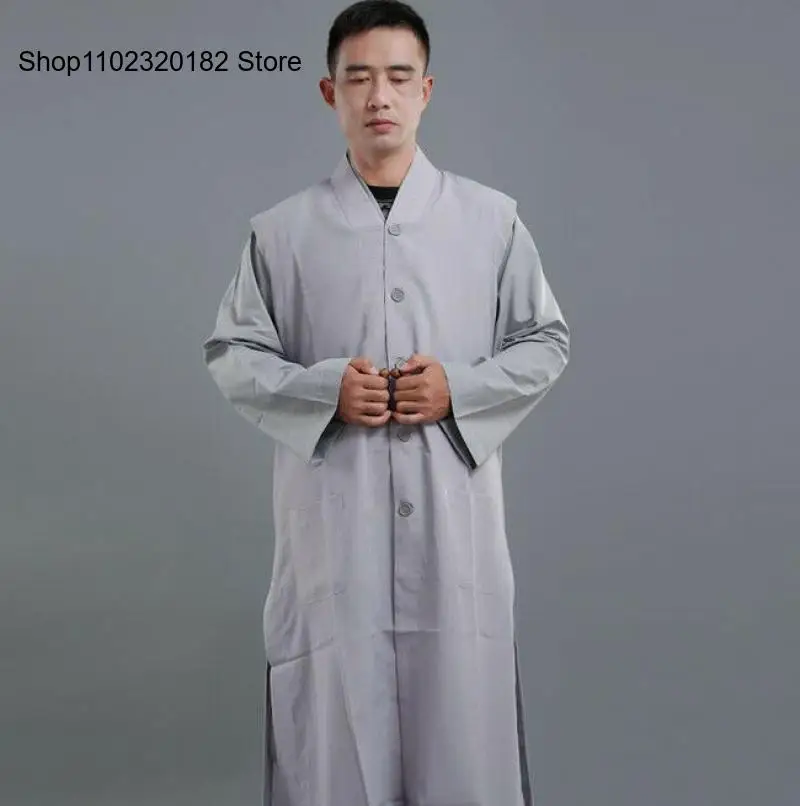 Spring and Summer Thin Breathable High-End Monk's Clothing Jialan Coat Long Vest Taiwanese Linen Long Coat Men and Women