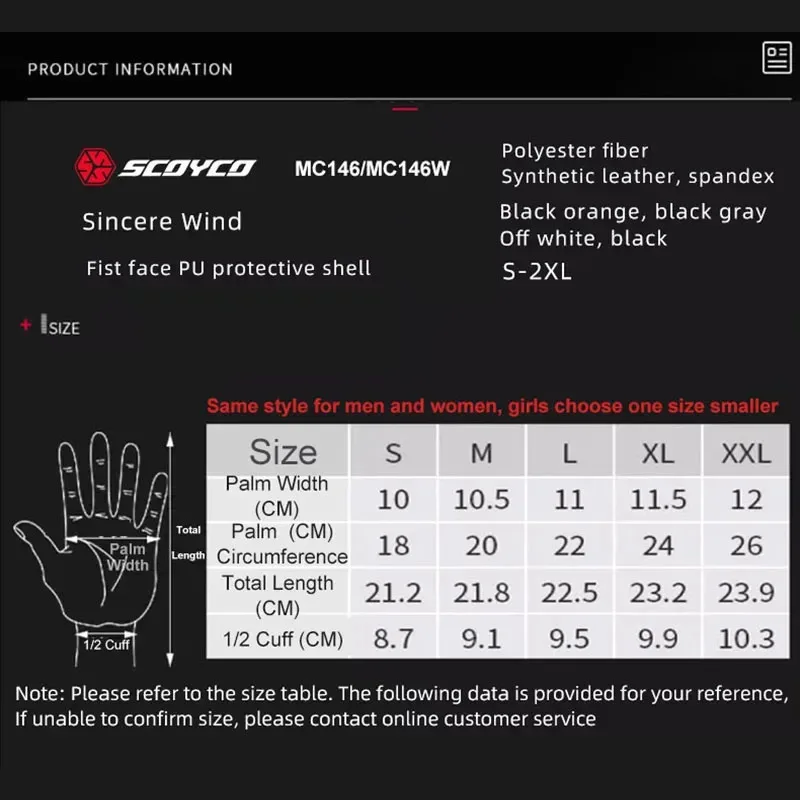 SCOYCO Finger Motorcycle Gloves Men Women Summer Breathable Pitbike Glove Anti-fall Motocross Motorbike Accessory Items Mittens