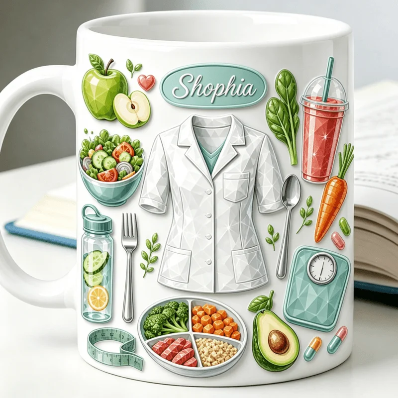 Personalized 11oz Dietitian Mug Custom Name 2D Effect Ceramic Coffee Cup Gift for Nutritionist Birthday Holiday Home Office