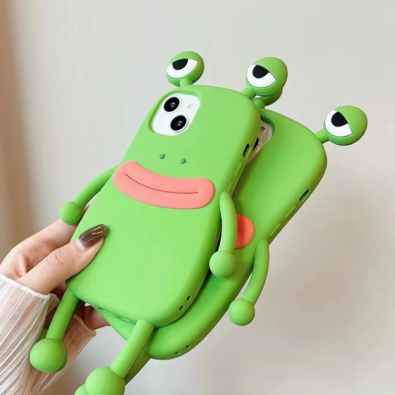 Lustige, weiche 3D-Frosch-Handyhülle aus Silikon für iPhone 14 13 11 12 15 16 17 18 Pro Max XS 8 Plus, Cartoon, niedlich, stoßfest, Bumper-Cover – Detail 8