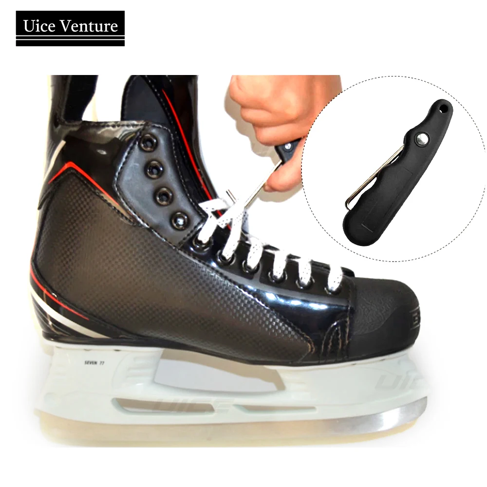 Tensor de encaje para patinaje sobre hielo, accesorio plegable y portátil, duradero y práctico, con gancho extendido, ergonómico, para deportes de