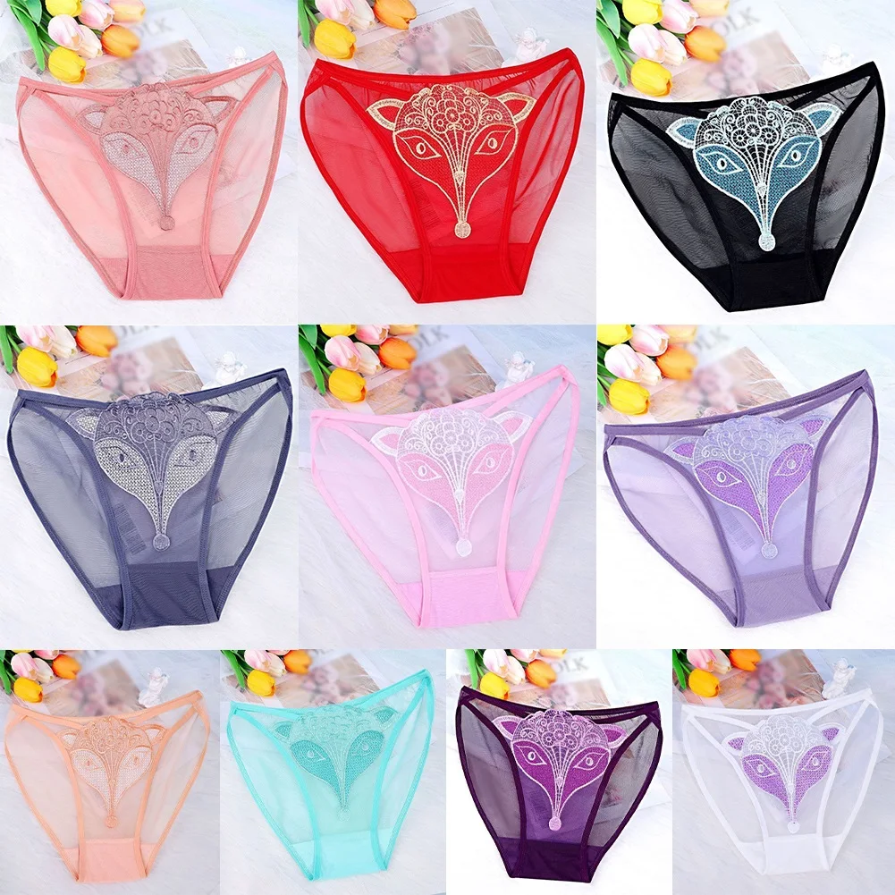 Women Underwear Lace Mesh Transparent Breathable Large Size  Briefs Underpants See Through Crotch Mesh