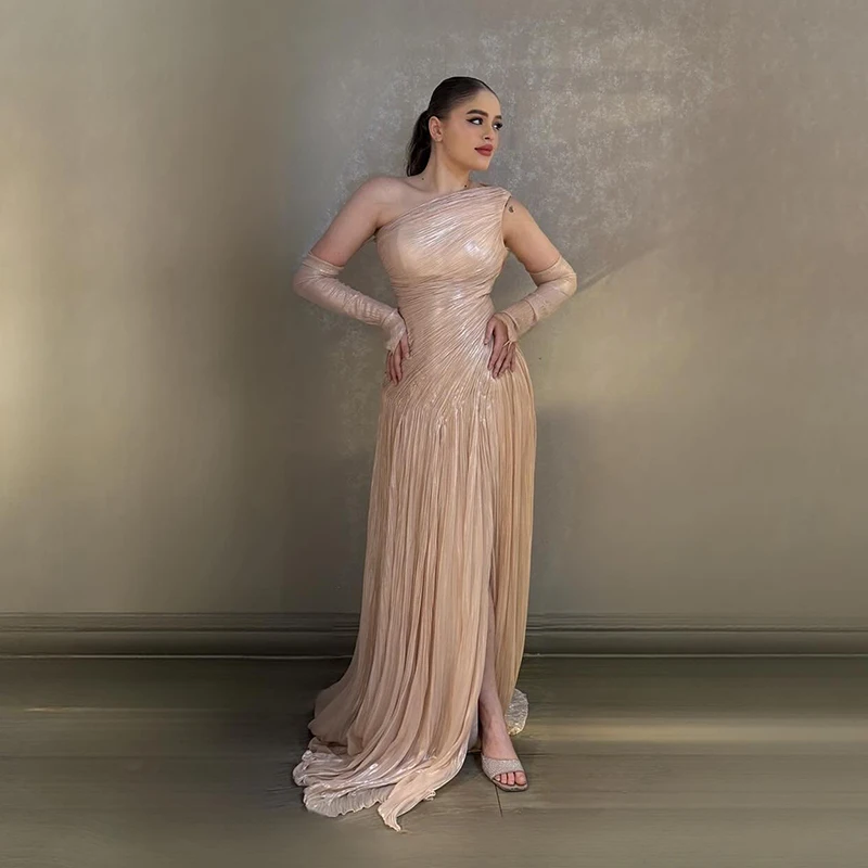 

Thinyfull Formal A-Line Prom Evening Dresses One Shoulder Sleeveless Gloves Party Dress Night Cocktail Prom Gowns Customized