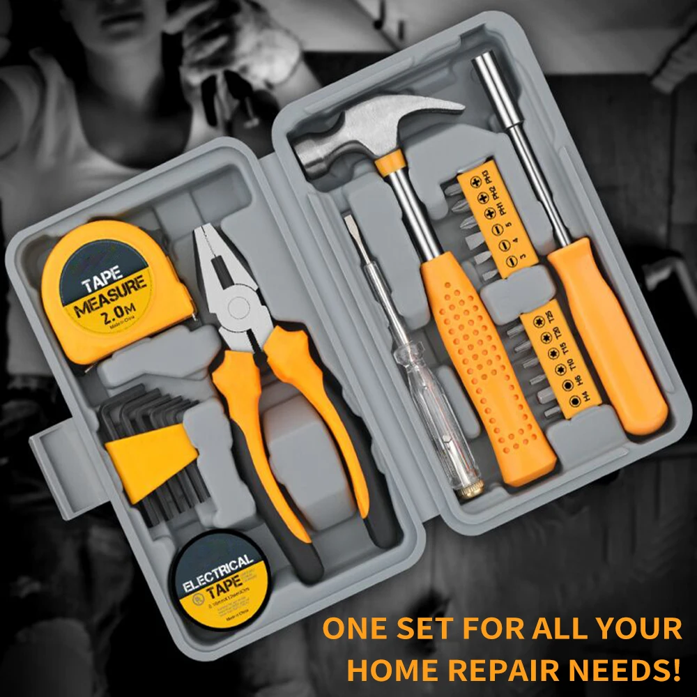 24 PCS Household DIY Tool Kit for Women, Mini Tool Box Set of Starter Basic Ladies Tools for Home Office Maintenance and Repair