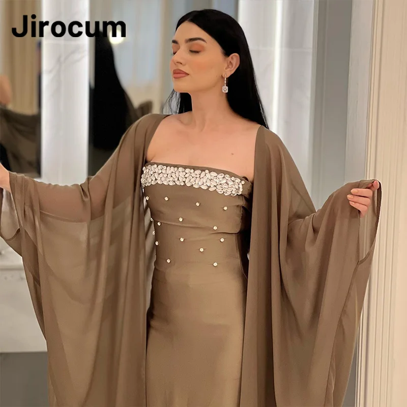 Jirocum Mermaid Prom Gowns Women's Strapless Crystal Chiffon Party Evening Gown Ankle Long Front Slit Formal Occasion Dress 2024