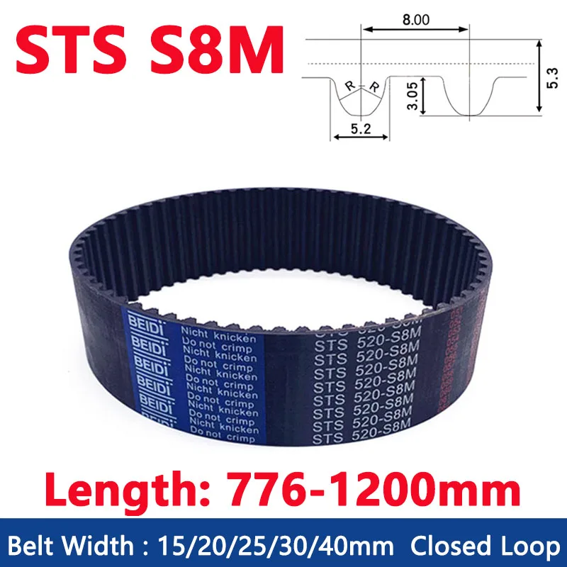 

STS S8M Closed Loop Rubber Timing Belt Width 15/20/25/30/40mm Synchronous Belt Drive Toothed Belt Length 776 784 792 800-1200mm