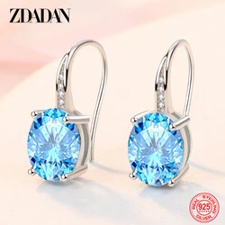 ZDADAN 925 Silver Blue Crystal Oval Drop Earrings For Women Fashion Jewelry