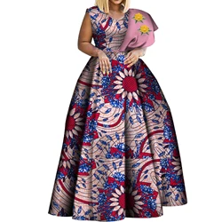 Bintarealwax-Robe africaine imprimée dashiki pour femmes, tenue de soirée asymétrique à épaule dénudée, grande taille, WY3834
