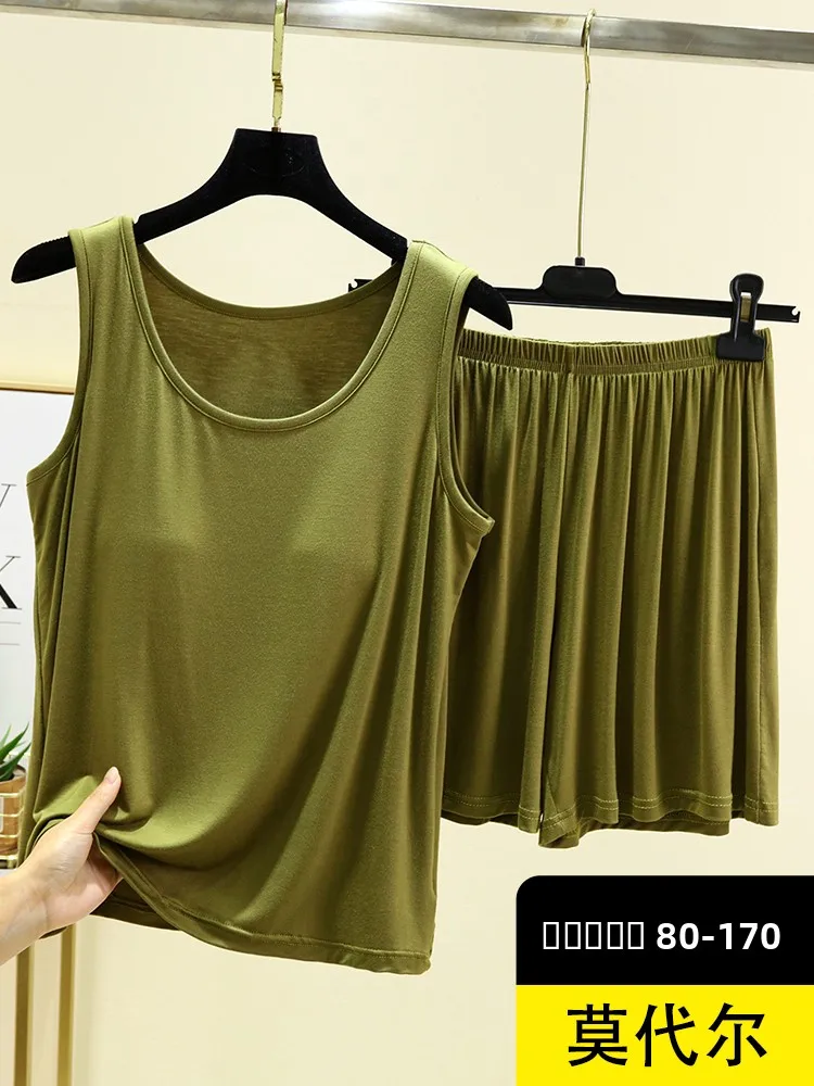 Ensemble gilet Svel en Modal pour femmes, vêtements d'été fins et décontractés pour la maison, vêtements d'extérieur portables, ensemble deux pièces, Design rond Ne