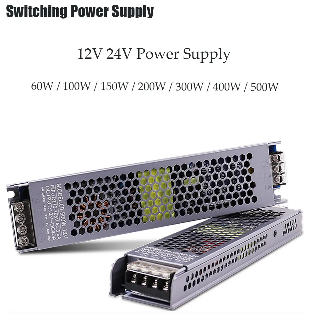 

12V Switching Power Supply 24V AC DC 12V 60W 100W 200W 300W 400W 500W LED Driver Super Thin Converter For LED Strip CCTV Motor