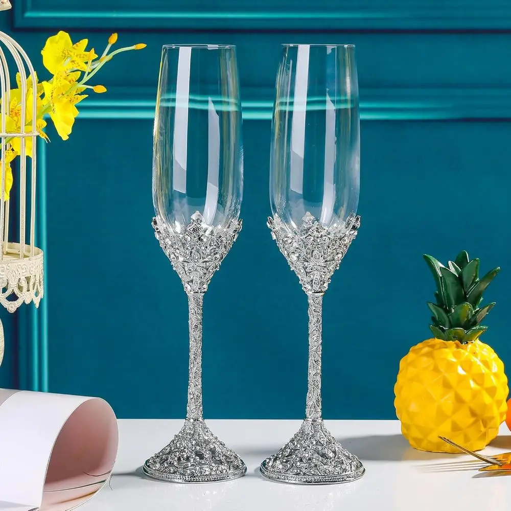 

Champagne Lutes Set of 2, Rhinestone Champagne Glasses, Ideal for Wedding Anniversary Party Birthday Christmas, 7 Oz Reusable Cr