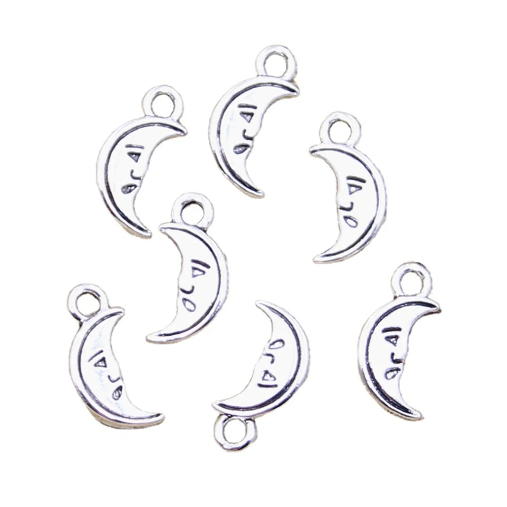 30pcs Charms Lovley Moon Face 14x7mm Antique Silver Color Pendants DIY Crafts Making Findings Handmade Tibetan Jewelry