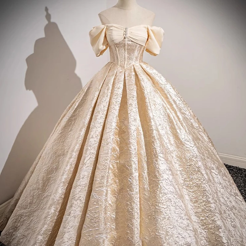 Бальное платье цвета шампанского по индивидуальному заказу, платья Quinceanera с открытыми плечами, платья для выпускного вечера, дня рождения, вечернее платье Vestido De Noche