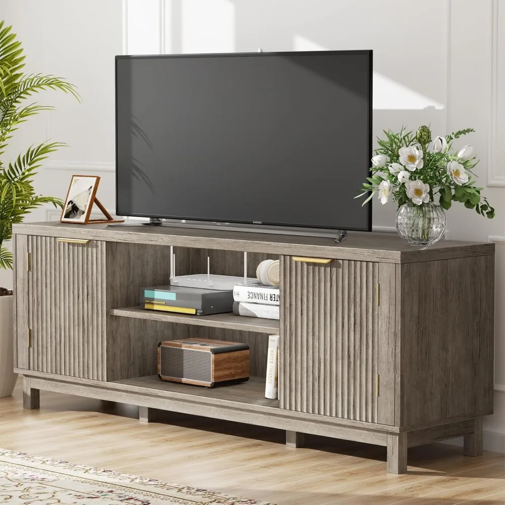

TV Stand, 59'' TV Stands Entertainment Center with Storage Cabinet, Mid Century Modern TV Cabinet Table