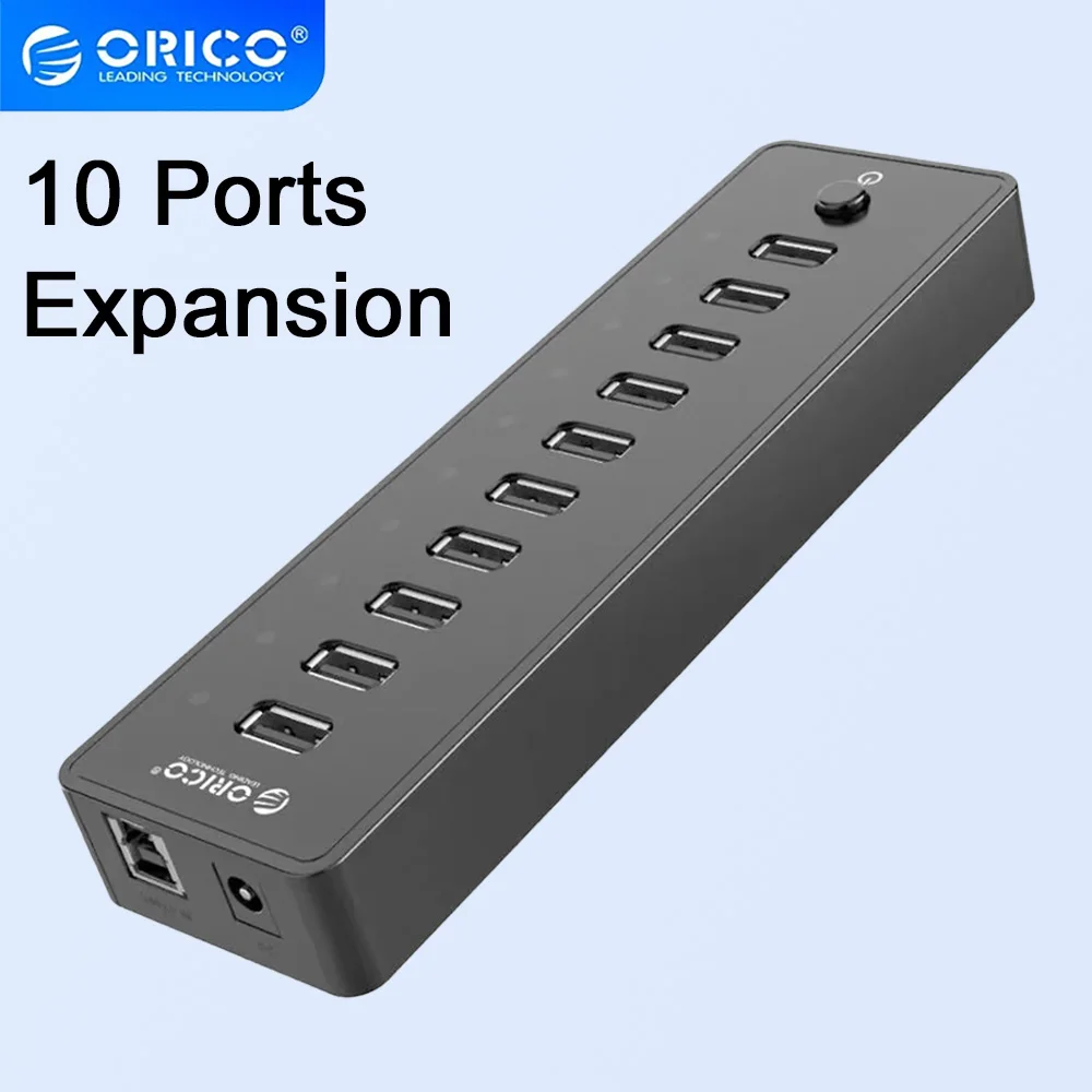 ORICO USB Hub 10 Ports External USB Splitter Adapter With 12V Power Adapter Multi Protection Hub For PC Computer Accessories