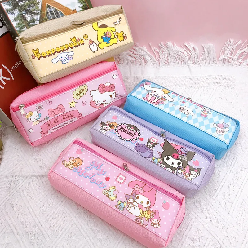 Sanrio Pencil Case Hello Kitty Kuromi Melody Pencil Box School Kawaii Storage Bag Pen Bag Student School Stationery Supplies