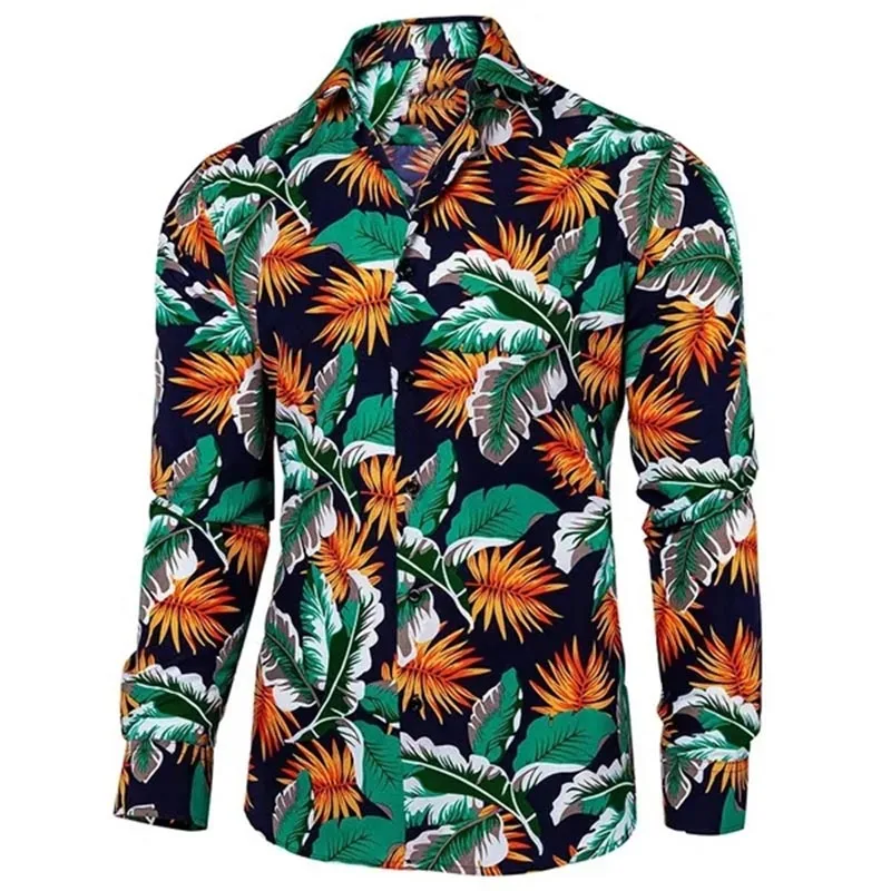 Flower Men Long Sleeve Printed Shirts For Mens Social Luxury Man Designer Clothes Hawaiian Fashion Elegant Classic Tees Women