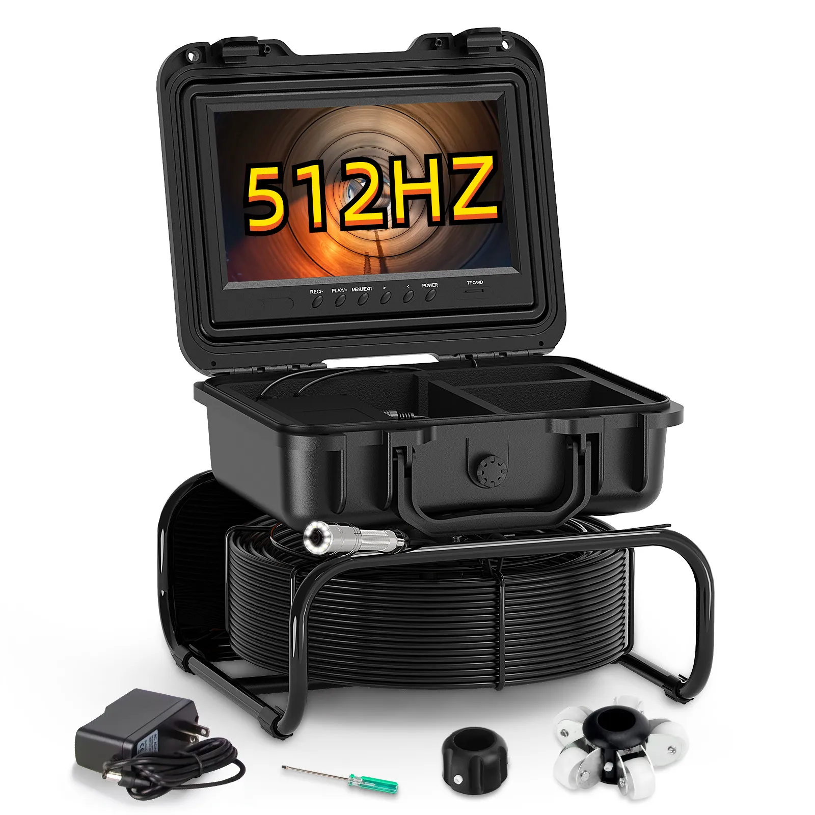 

Self-leveling+512HZ Transmitter Sewer Camera 9inch 1080P Screen Sewer Pipe Inspection Camera 8GB Video Recording Meter Counter
